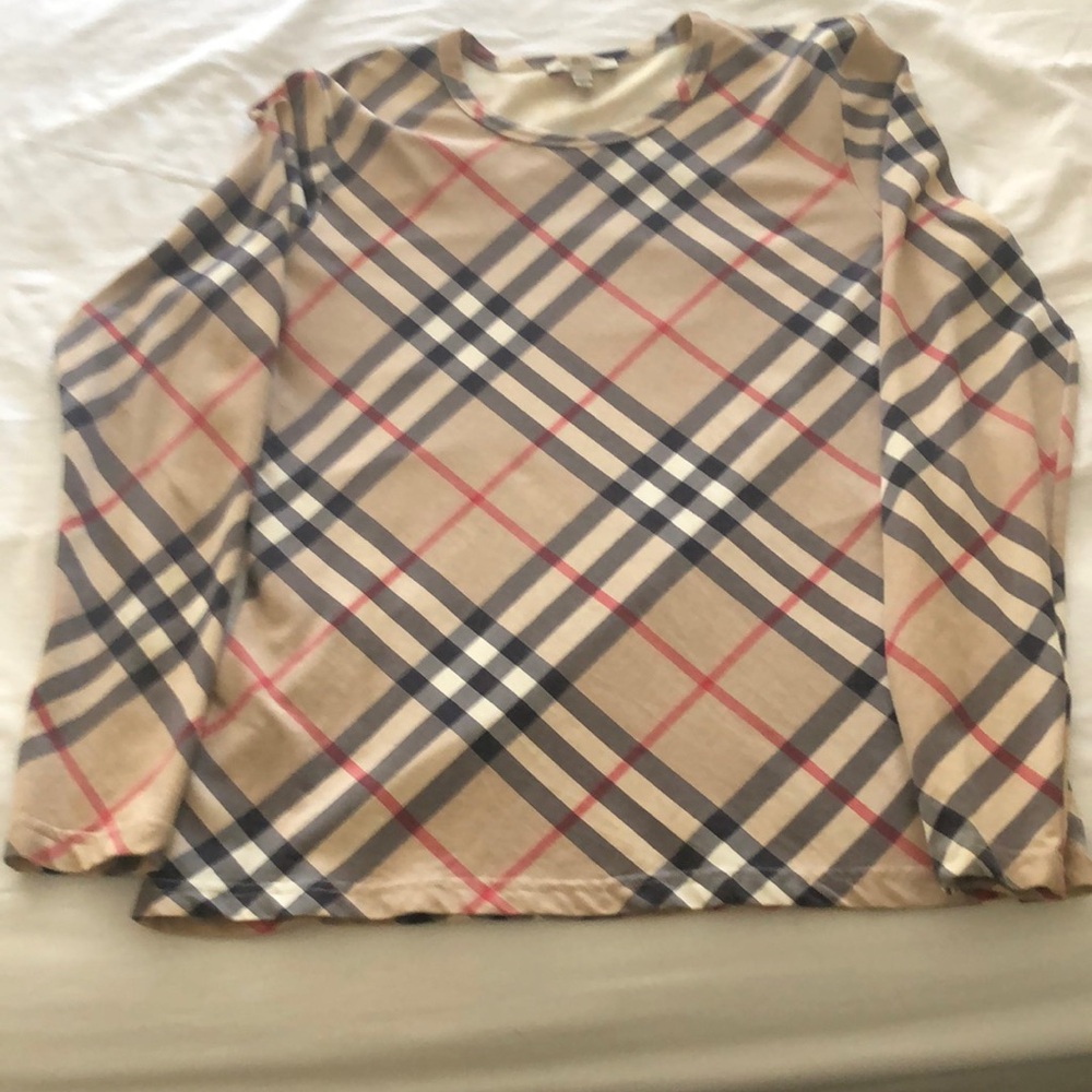 Burberry Checkered Long Sleeve Top in Beige and Red